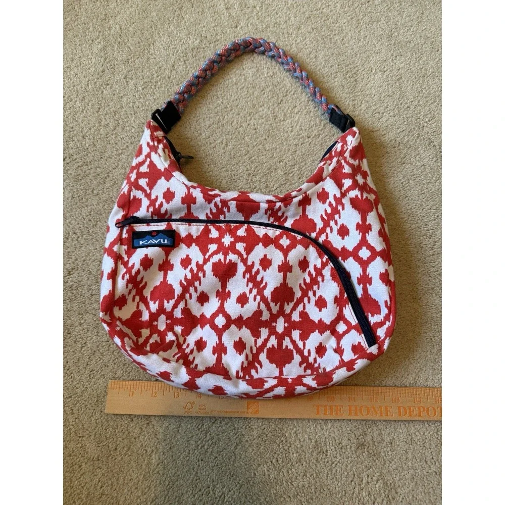 KAVU Hobo Shoulder Bag Purse Handbag Red & White Braided‎ Shoulder Strap